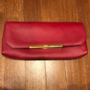 Jcrew Red leather clutch bag with gold hardware